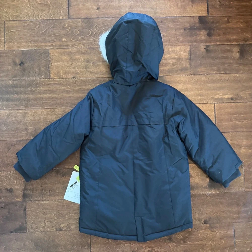 All in Motion Boys Black Winter Parka Faux Fur Hood Water Resistant Jacket S 6/7